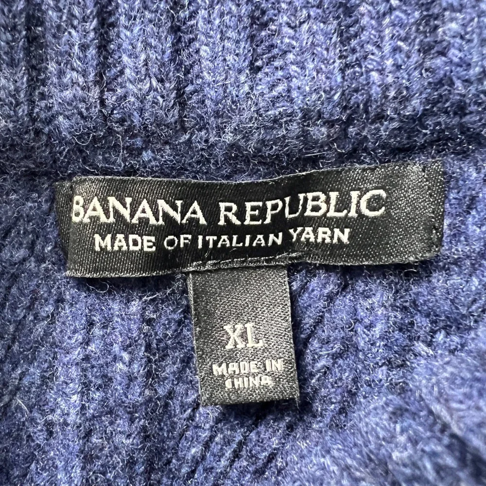 Banana Republic Italian Yarn Merino Wool Sweater 1/4 Button Men XL Blue Rib Knit